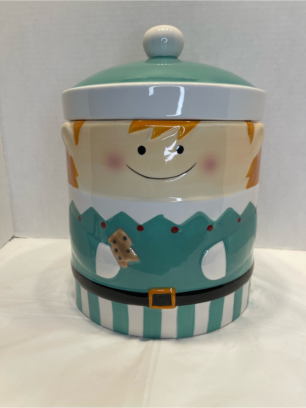 Whimsical Elf Cookie Jar - Teal & White